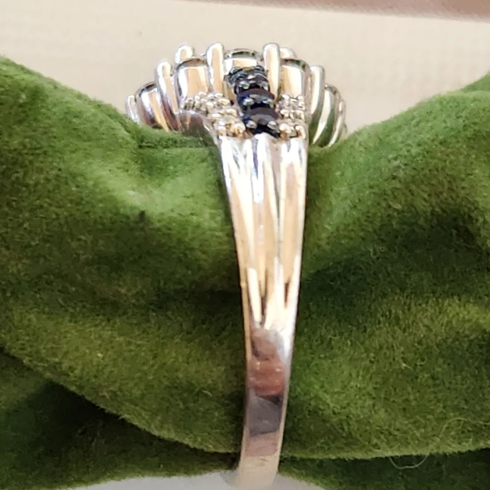 Moissanite Fire Blue Sapphire Platineve 925 Silver Ring - Picture 16 of 16